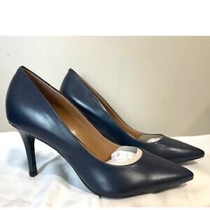 NWT Calvin Klein Gayle Pointed Toe Evening Pumps Navy Leather Size 7